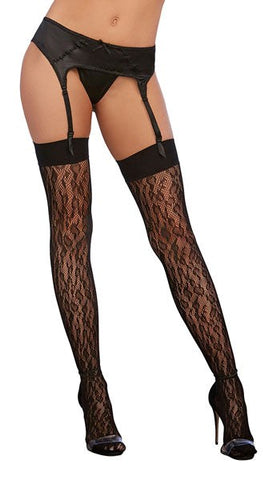 Dream Girl Lingerie Micro Fishnet Thigh Highs Black Leopard Pattern - Fishnet and Thigh Highs