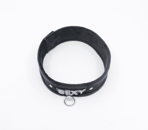 Love In Leather Diamante Sexy Fluffy Bondage Collar with Sparkling Design - Collars and Leads