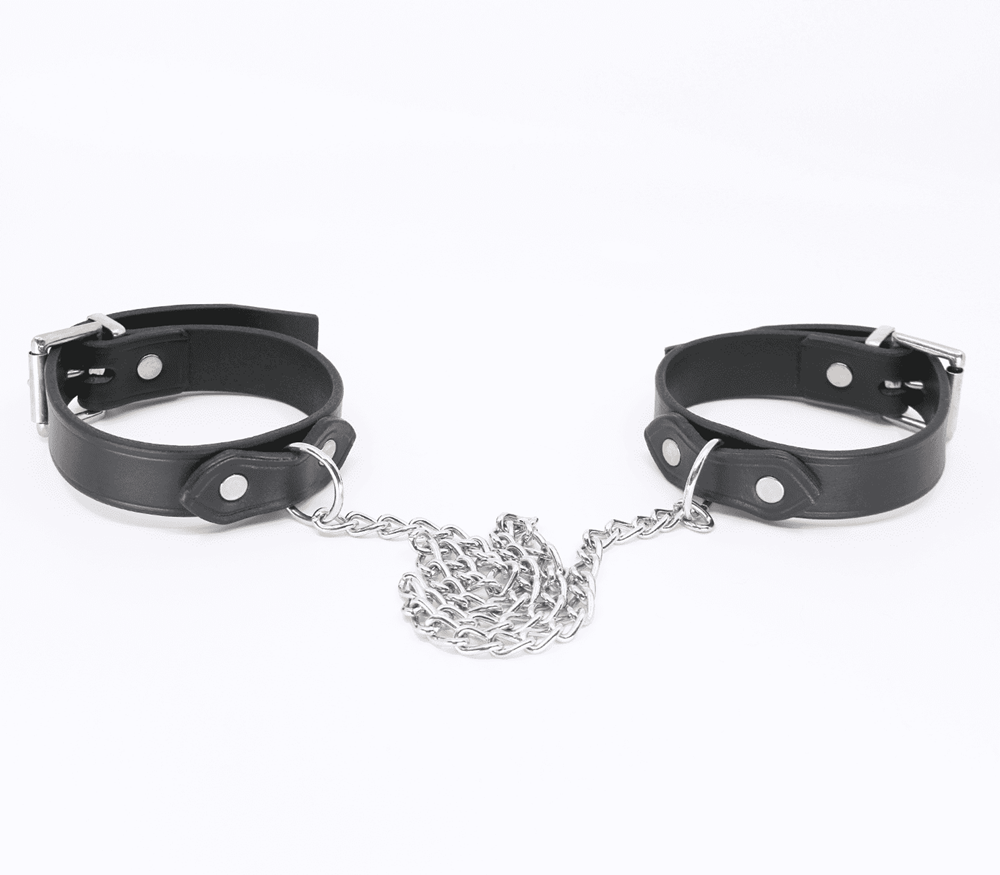 Love In Leather Bondage Leather Ankle Restraints with Permanent Chain - - Cuffs And Restraints