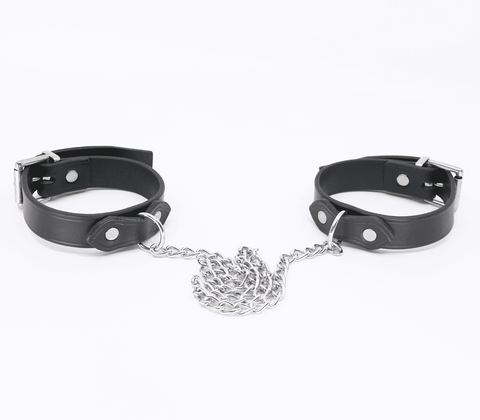 Love In Leather Bondage Leather Ankle Restraints with Permanent Chain - Cuffs And Restraints