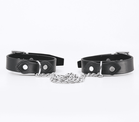 Love In Leather Bondage Leather Ankle Restraints with Permanent Chain - Cuffs And Restraints