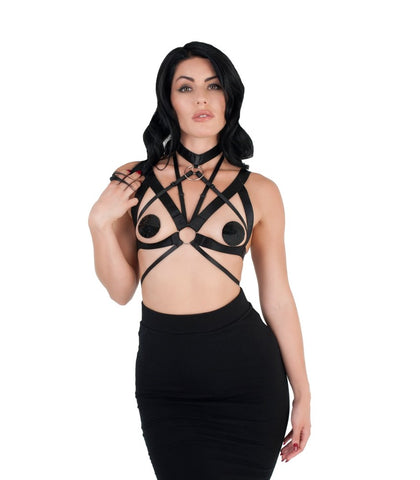 Love In Leather BDSM Play Elastic Harness Top with Premium Ring Hardware - Her Fetish