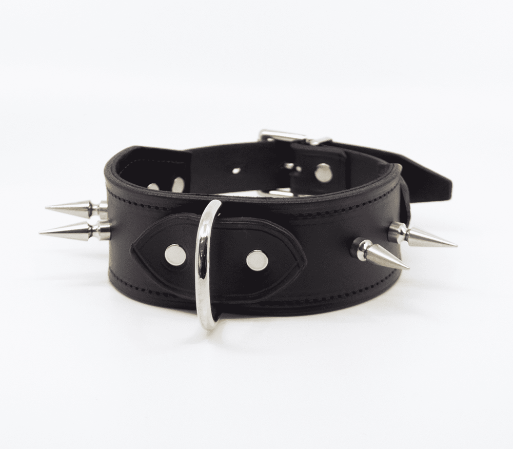 Love In Leather BDSM Collar With Long Spikes - - Collars and Leads
