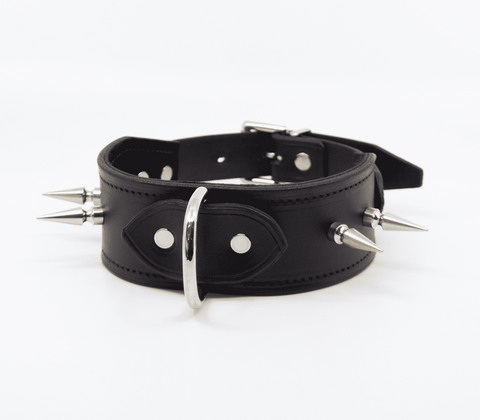 Love In Leather BDSM Collar With Long Spikes Premium Italian Leather - Collars and Leads