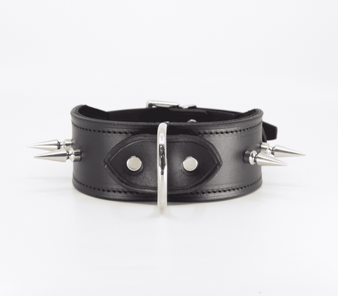 Love In Leather BDSM Collar With Long Spikes Premium Italian Leather - Collars and Leads