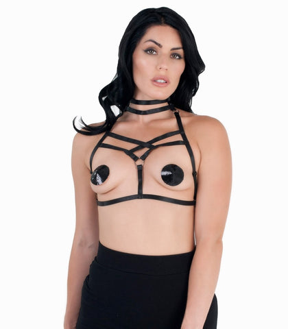 Love In Leather Intricate Harness Style Womens Bralette Geometric Design - Her Fetish