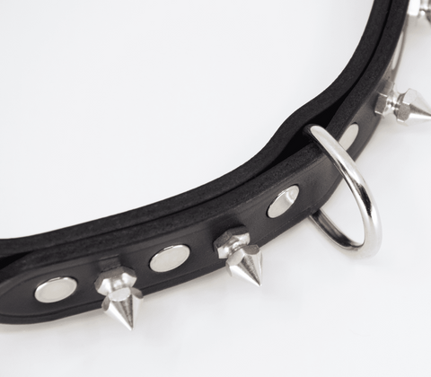 Love In Leather BDSM Collar With Short Dog Spikes Premium Italian Leather - Collars and Leads