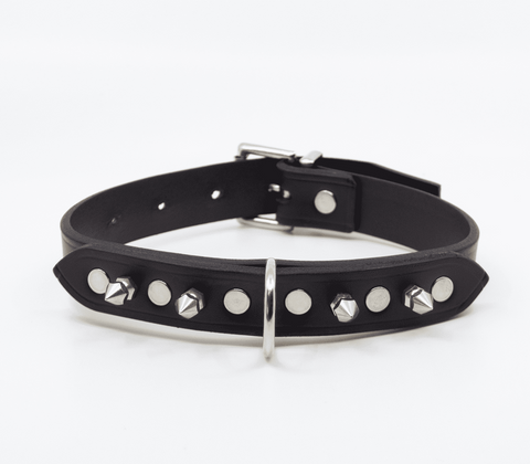 Love In Leather BDSM Collar With Short Dog Spikes Premium Italian Leather - Collars and Leads