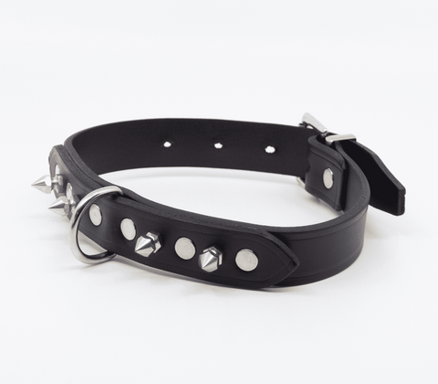 Love In Leather BDSM Collar With Short Dog Spikes Premium Italian Leather - Collars and Leads