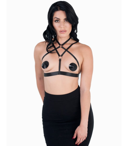 Love In Leather Cross Over Style Sexy Bralette - Default Title - Her Fetish