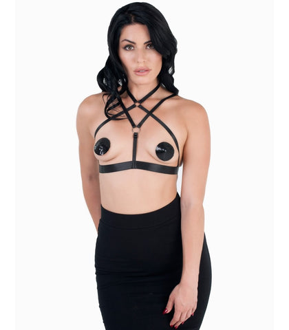 Love In Leather Cross Over Style Sexy Bralette Crossover Design - Her Fetish