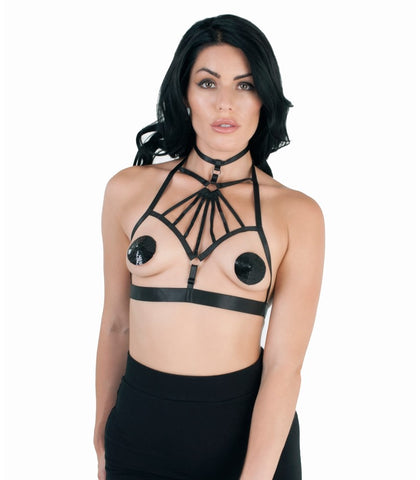 Love In Leather Intricate Harness Style Sexy Bralette Geometric Design - Her Fetish