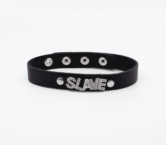 Love In Leather Diamante Slave Word BDSM Collar - Default Title - Collars and Leads