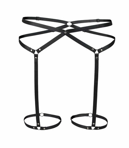 Love In Leather BDSM Play Elastic Leg Harness with Intricate Strap Design - Her Fetish