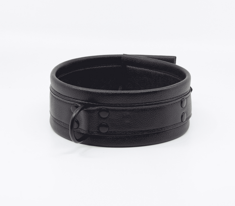 Love In Leather Faux Leather Collar & Lead Set Black Premium Vegan BDSM - Collars and Leads