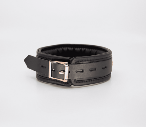 Love In Leather Fetish Collar with Coloured Hardware Lockable BDSM Collar - Collars and Leads