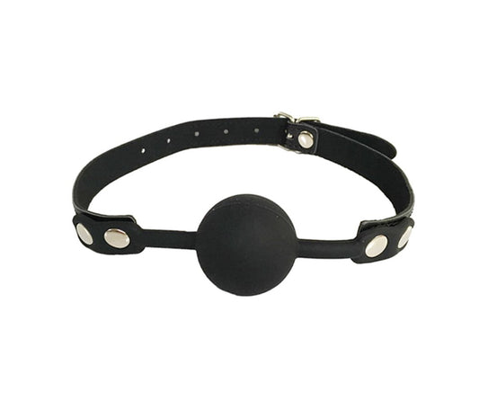 Love In Leather Fetish Play Gag with Silicone Ball - Black - Bondage Gags and Bits