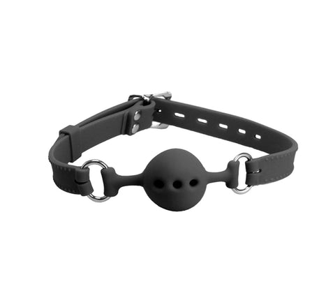 Love In Leather Silicone Gag with Petite Breathable Ball BDSM Restraint - Bondage Gags and Bits