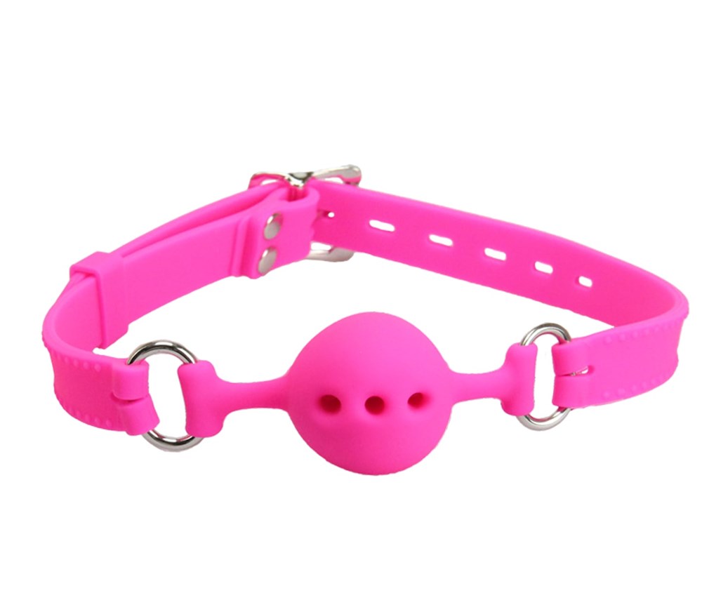 Love In Leather Silicone Gag with Petite Breathable Ball - Pink - Bondage Gags and Bits