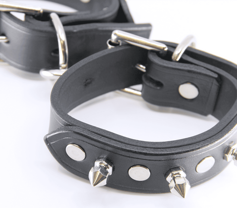 Love In Leather Spiked Leather Bondage Wrist Cuffs Premium Italian Leather - Cuffs And Restraints
