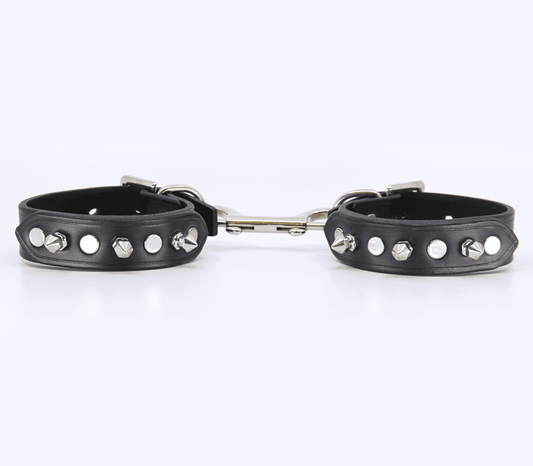 Love In Leather Spiked Leather Bondage Wrist Cuffs - Default Title - Cuffs And Restraints