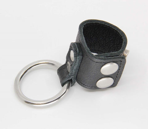 Love In Leather Steel Cock Ring With Ball Stretcher Premium Dual Function - Cock Rings