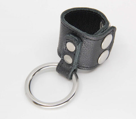 Love In Leather Steel Cock Ring With Ball Stretcher Premium Dual Function - Cock Rings