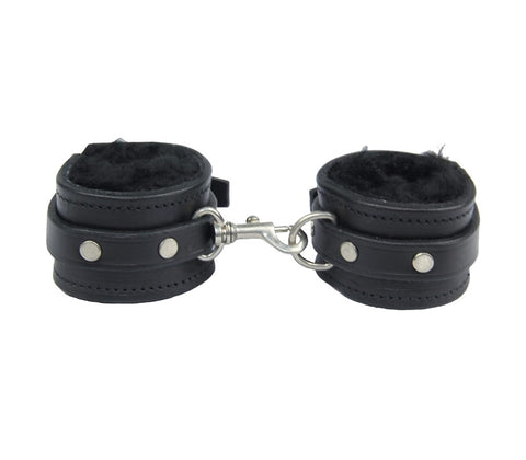 Love In Leather Light Sheepskin Lined Hand Cuffs Premium Restraint - Cuffs And Restraints
