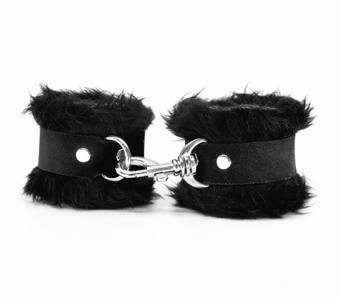 Love In Leather Fluffy Cuffs with Suede Leather Strap Premium Bondage - Cuffs And Restraints