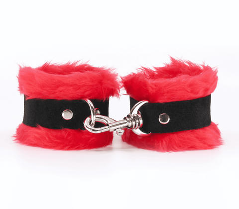 Love In Leather Fluffy Cuffs with Suede Leather Strap Premium Bondage - Cuffs And Restraints