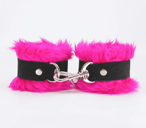 Love In Leather Fluffy Cuffs with Suede Leather Strap Premium Bondage - Cuffs And Restraints