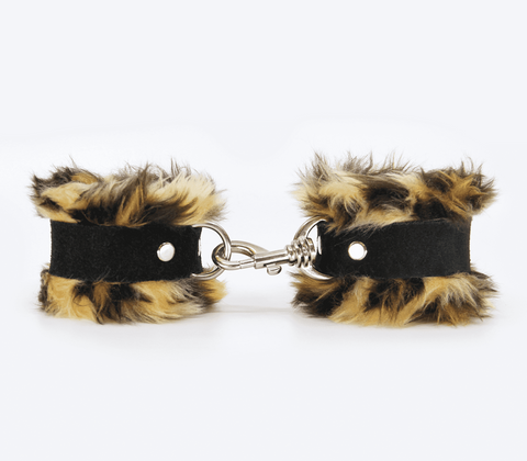 Love In Leather Fluffy Cuffs with Suede Leather Strap Premium Bondage - Cuffs And Restraints