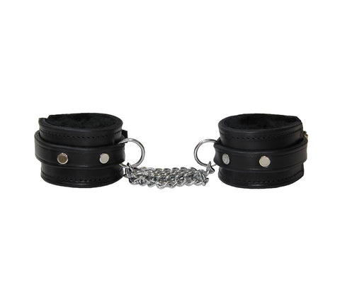 Love In Leather Sheepskin Lined Leather Wrist Cuffs with 50cm Chain - Cuffs And Restraints