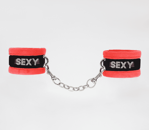 Love In Leather Fluffy Diamante SEXY Wrist Cuffs with Velcro Closure - Cuffs And Restraints
