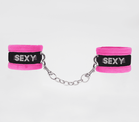 Love In Leather Fluffy Diamante SEXY Wrist Cuffs with Velcro Closure - Cuffs And Restraints