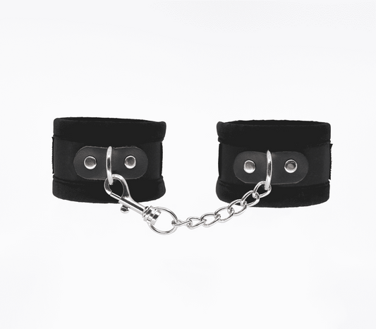Love In Leather Lightly Padded Velveteen Hand Cuffs - Black - Cuffs And Restraints