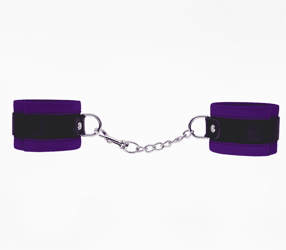 Love In Leather Lightly Padded Velveteen Hand Cuffs - Purple - Cuffs And Restraints