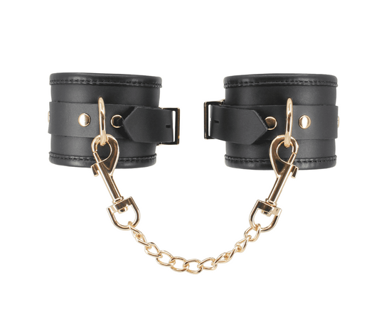 Love In Leather BDSM Hand Cuffs With Coloured Hardware - Gold - Cuffs And Restraints
