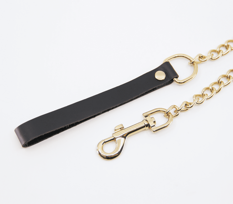 Love In Leather BDSM Chain Lead With Coloured Hardware Premium Control Tool - Collars and Leads