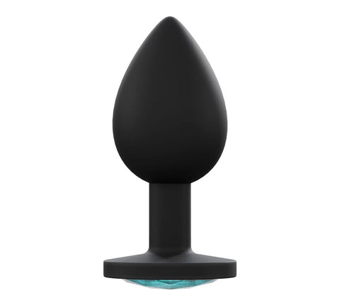 Love In Leather Premium Silicone Anal Plug Black with Interchangeable Gems - Butt Plugs