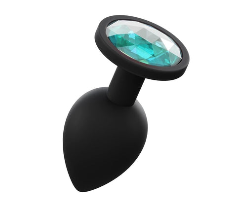 Love In Leather Premium Silicone Anal Plug Black with Interchangeable Gems - Butt Plugs