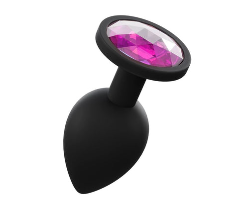 Love In Leather Premium Silicone Anal Plug Black with Interchangeable Gems - Butt Plugs