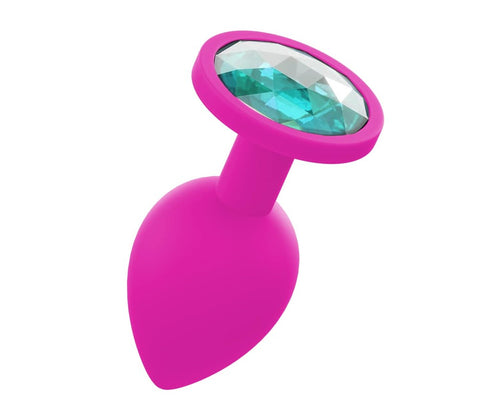 Love In Leather Silicone Butt Plug With Gem Pink Three Progressive Sizes - Butt Plugs