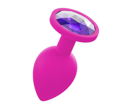 Love In Leather Silicone Butt Plug With Gem Pink Three Progressive Sizes - Butt Plugs