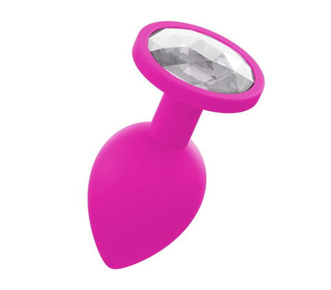 Love In Leather Silicone Butt Plug With Gem Pink Three Progressive Sizes - Butt Plugs
