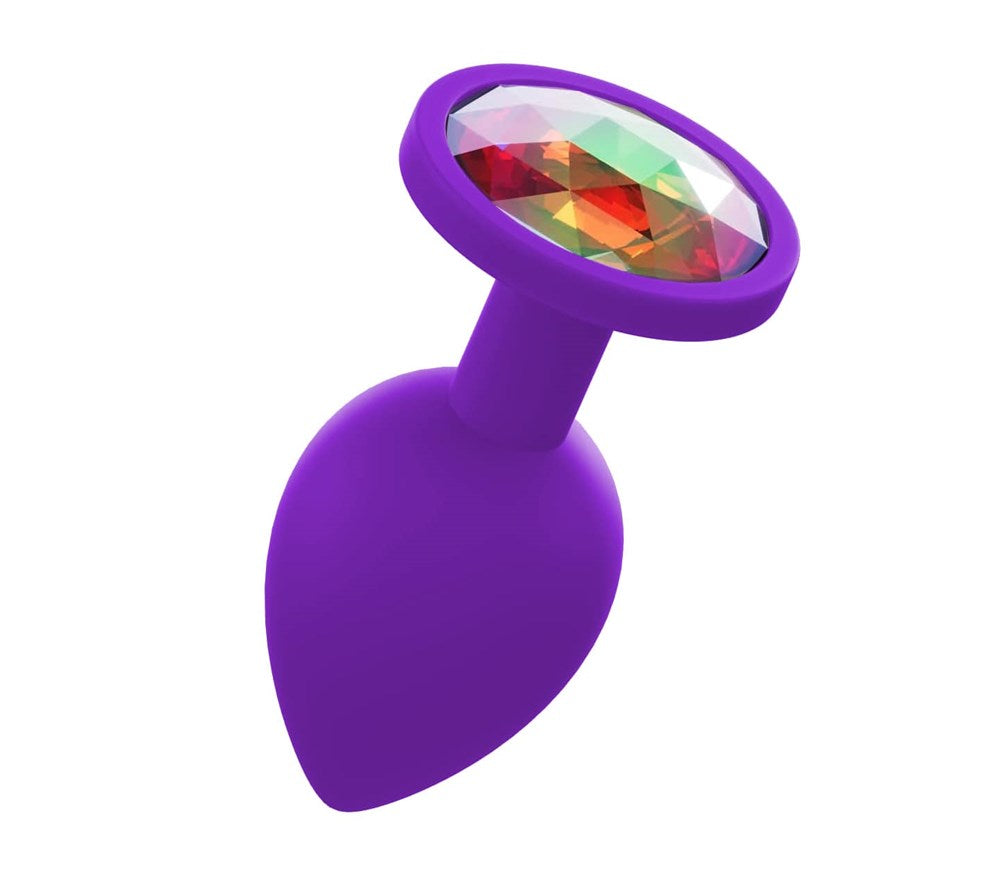 Love In Leather Premium Silicone Anal Plug With Gem Purple Interchangeable Gems - - Butt Plugs