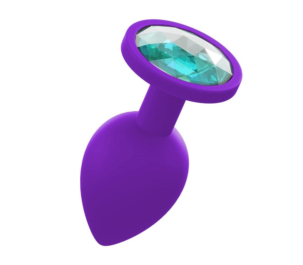 Love In Leather Premium Silicone Anal Plug With Gem Purple Interchangeable Gems - Small - Butt Plugs