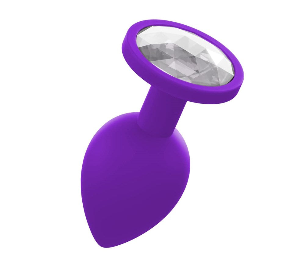 Love In Leather Premium Silicone Anal Plug With Gem Purple Interchangeable Gems - Large - Butt Plugs