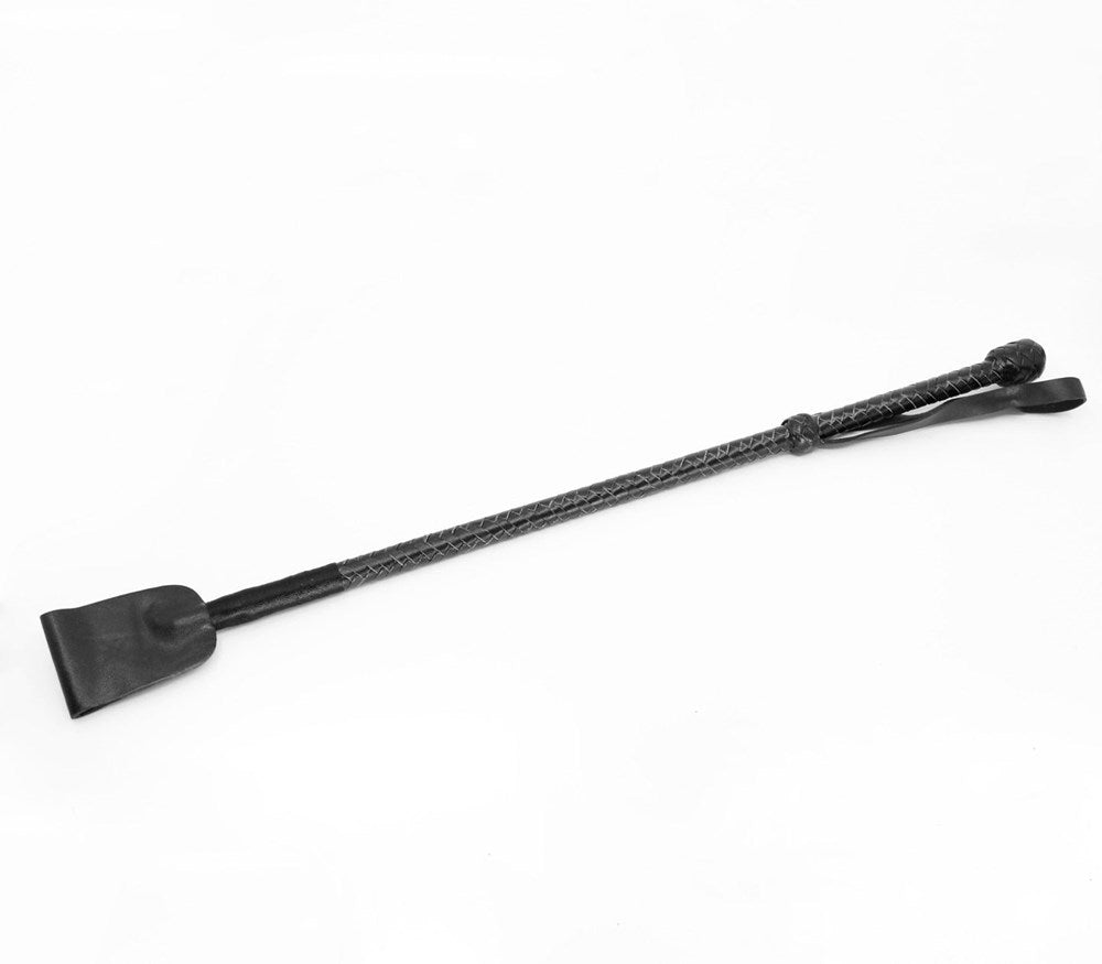 Love In Leather BDSM Riding Crop With Wide Tab Genuine Leather Impact Play - Black - Whips And Crops