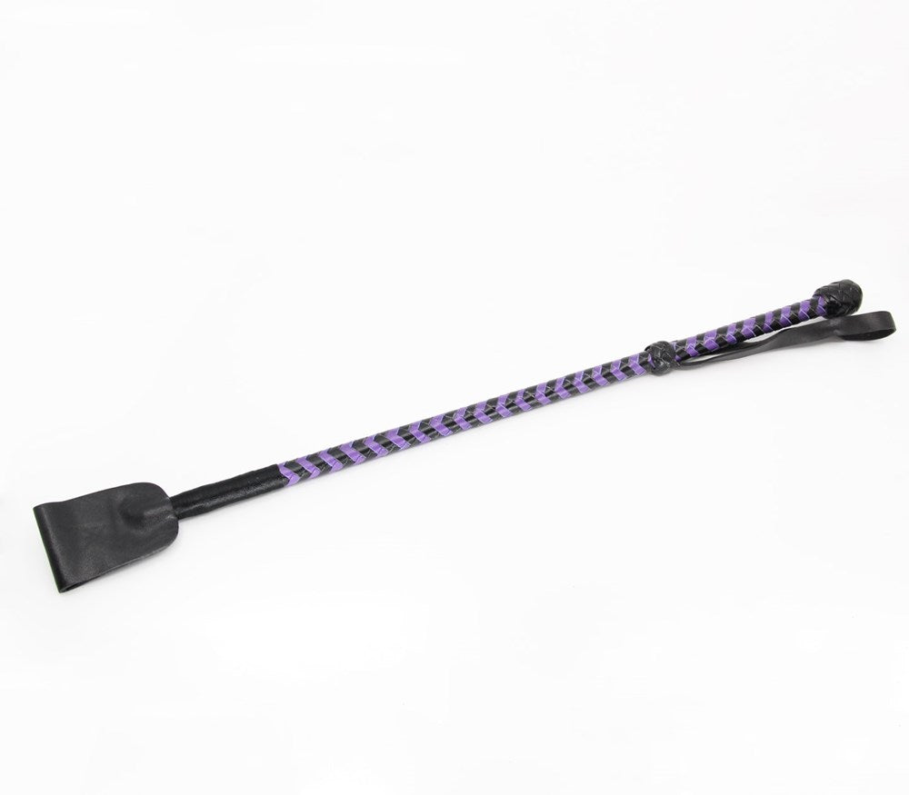 Love In Leather BDSM Riding Crop With Wide Tab Genuine Leather Impact Play - Purple - Whips And Crops